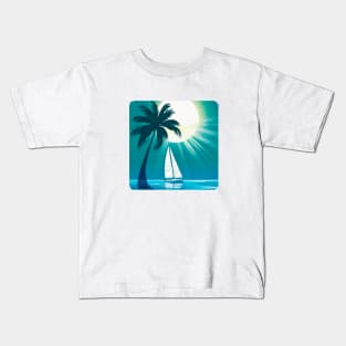 Yacht, palm tree, sun Kids T-Shirt